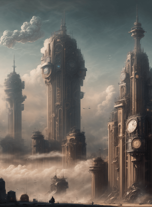 clock towers, steampunk buildings, cityscape