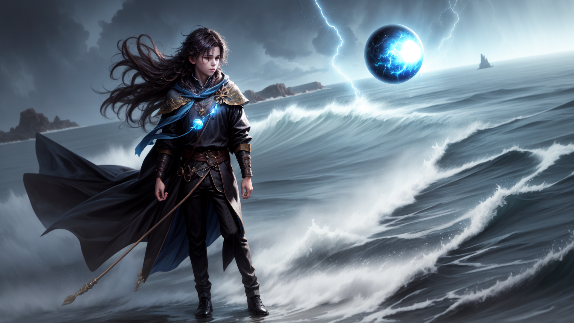 AI generated wallpaper featuring mage, sorcerer, wizard