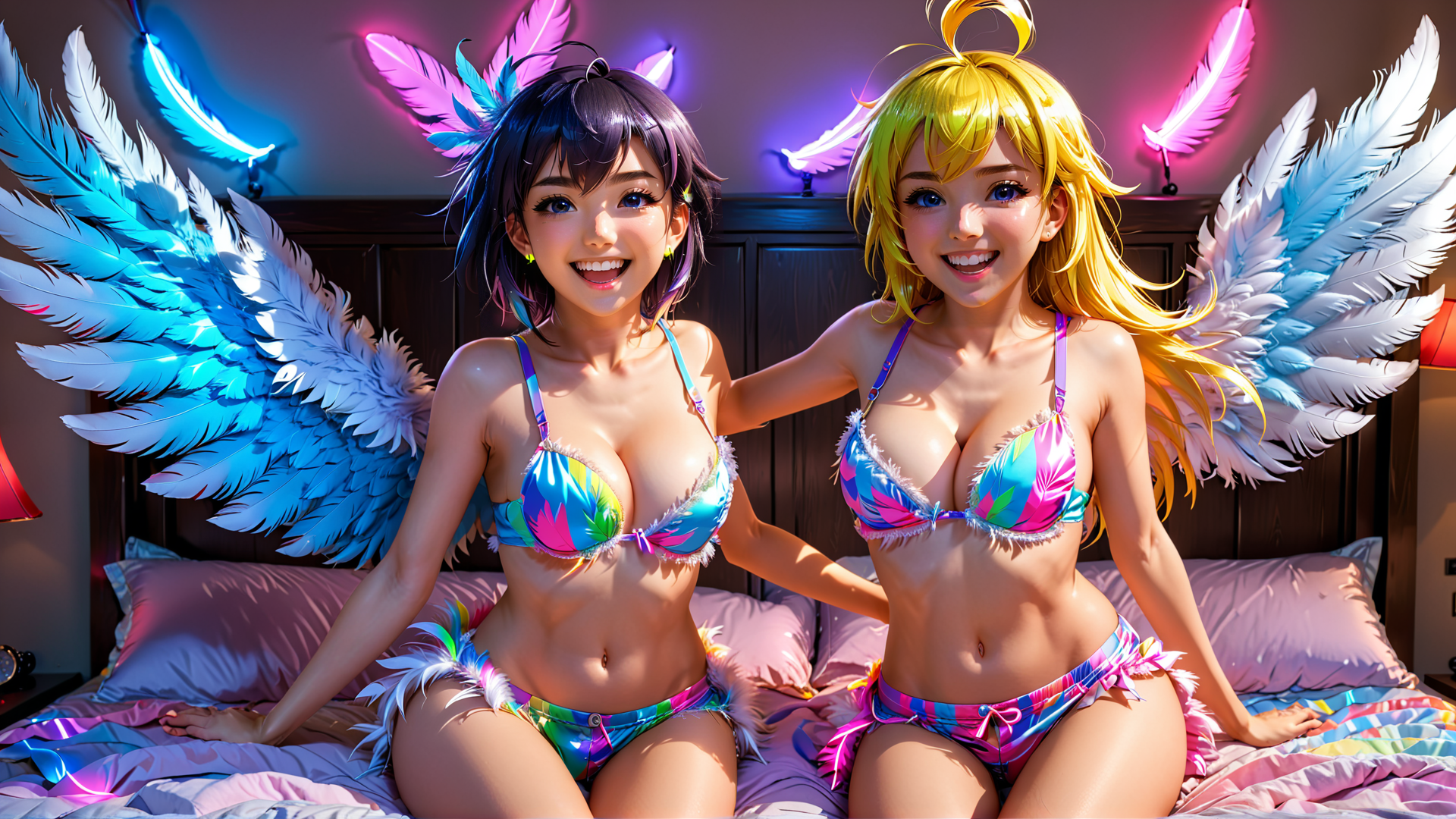 AI generated wallpaper featuring angels, girls, bikini
