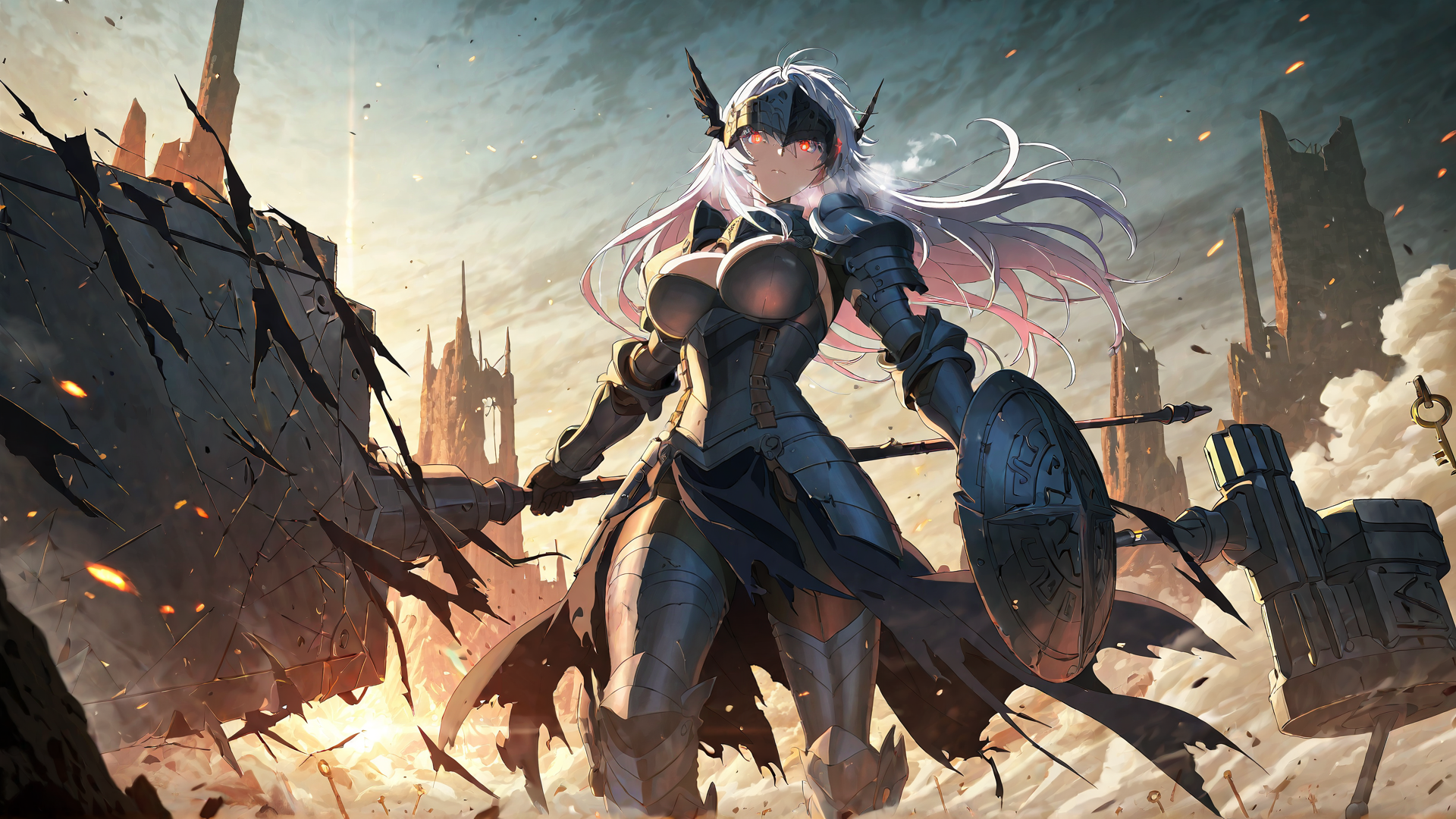 AI generated wallpaper featuring warrior, armor, key