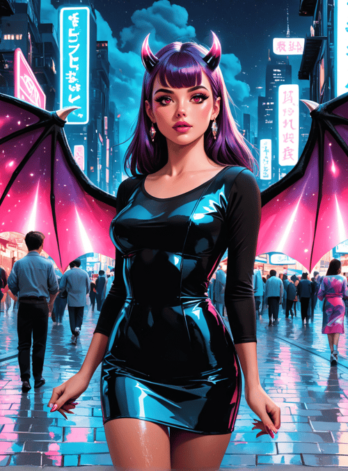 woman, devil, street, market, city