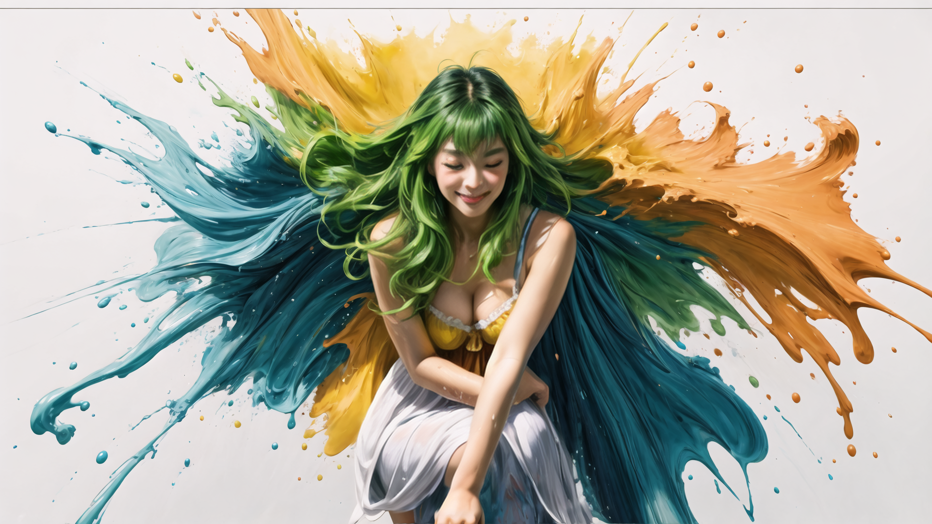 AI generated wallpaper featuring woman, paint, splash