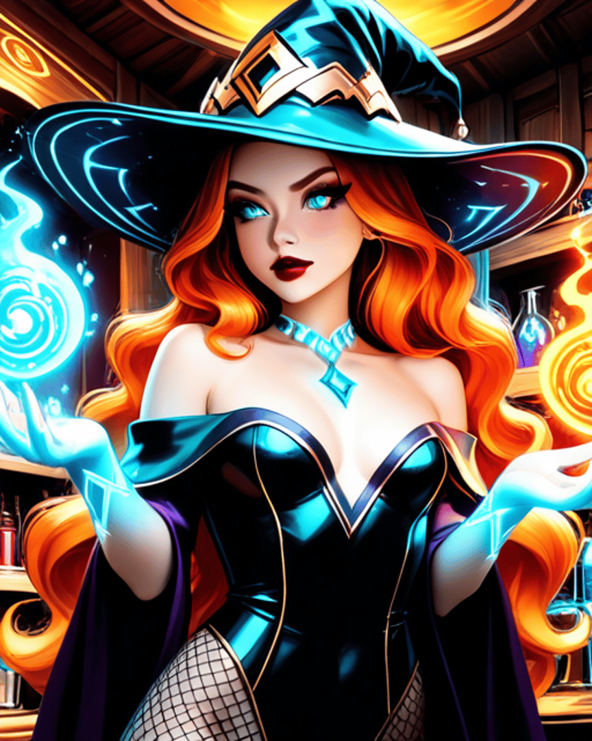 AI generated wallpaper featuring witch, woman, hats, capes, hands, necklaces