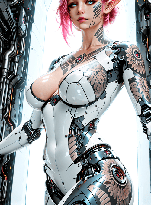 cyborg, elf, tattoo, mechanical, armor
