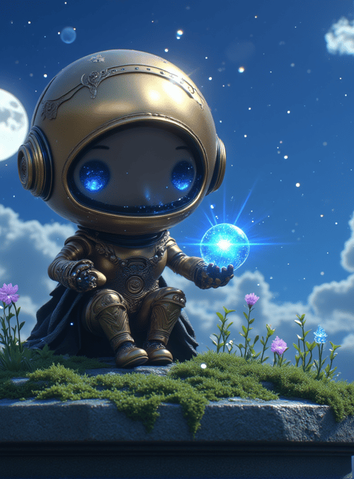 robot, moon, crystal