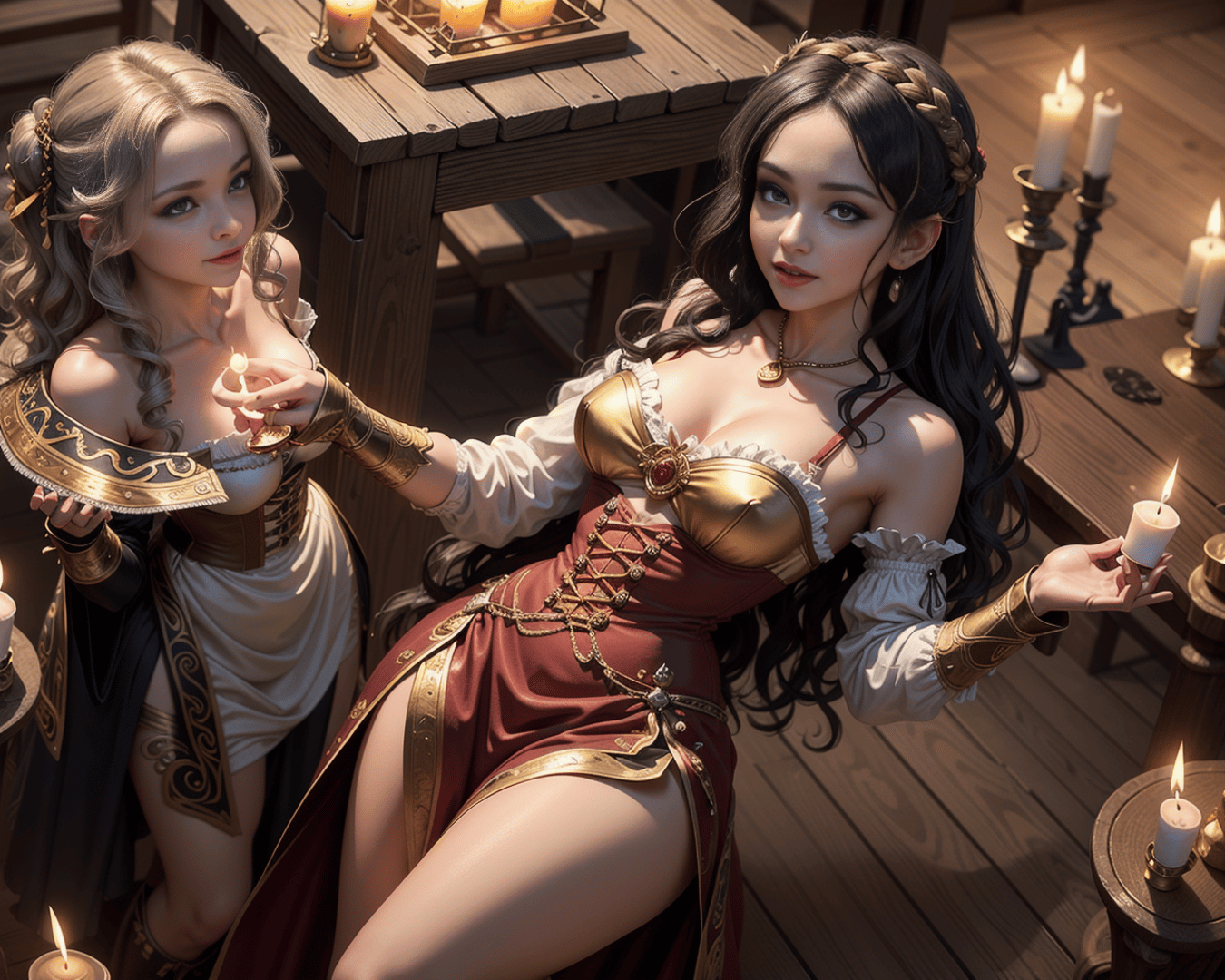 AI generated wallpaper featuring women, candles, armor