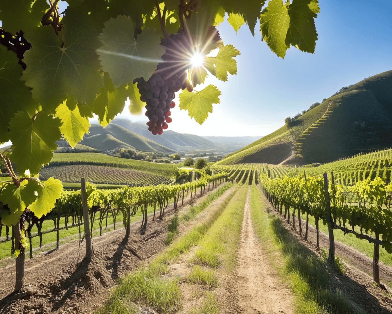 AI generated wallpaper featuring vineyard, grapes, sunlight