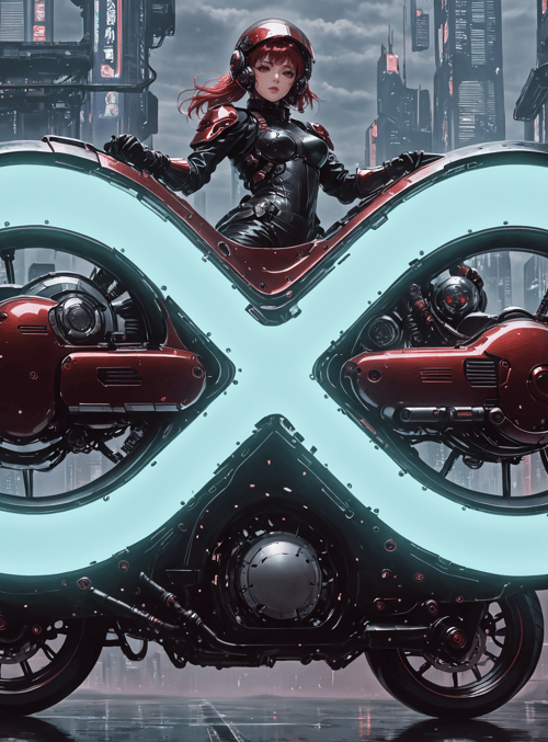 cyborg, motorcycle, city