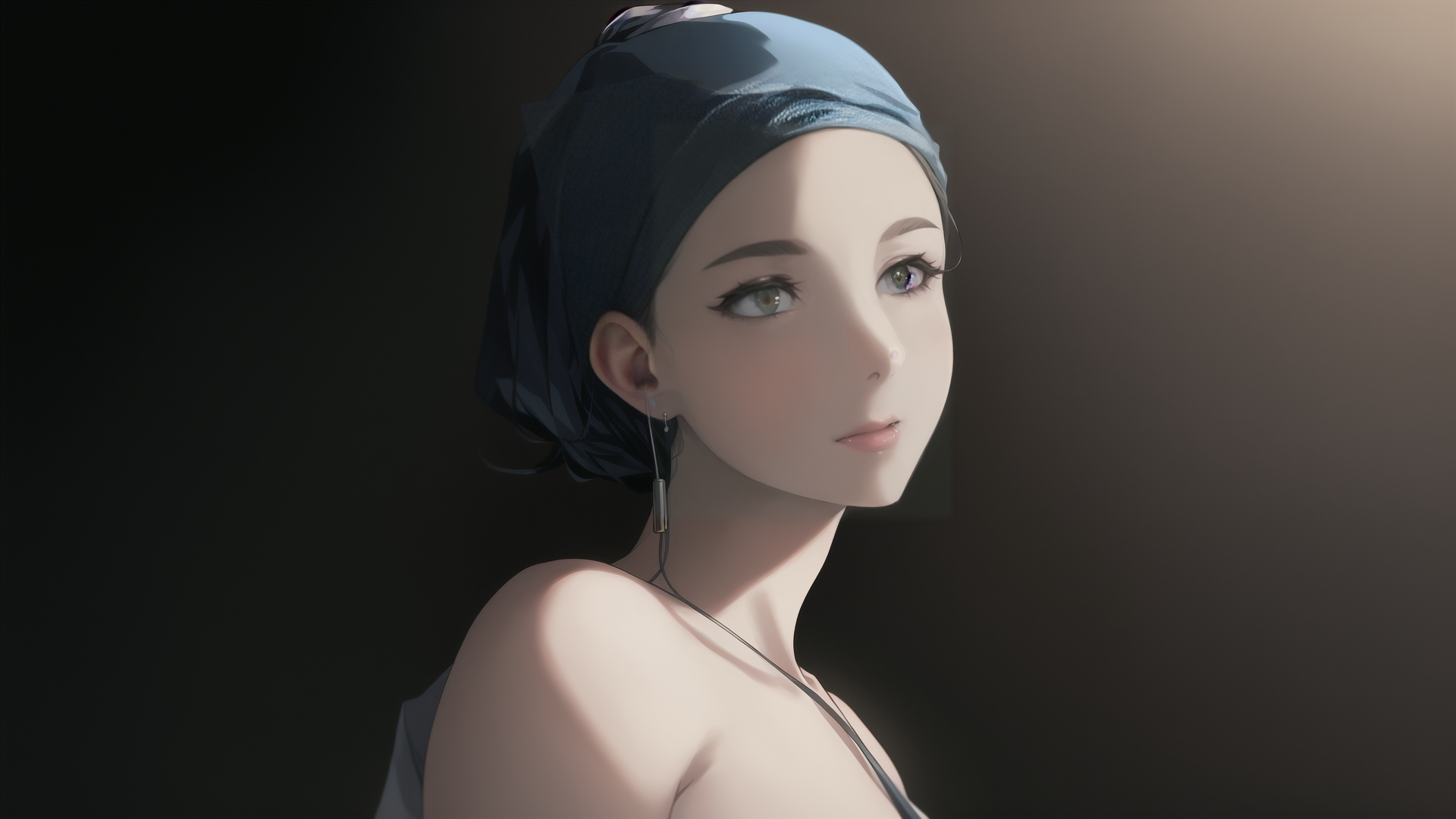 AI generated wallpaper featuring woman, headband, earphones