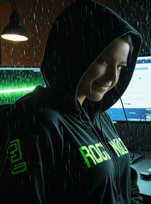 person, computer, hoodie