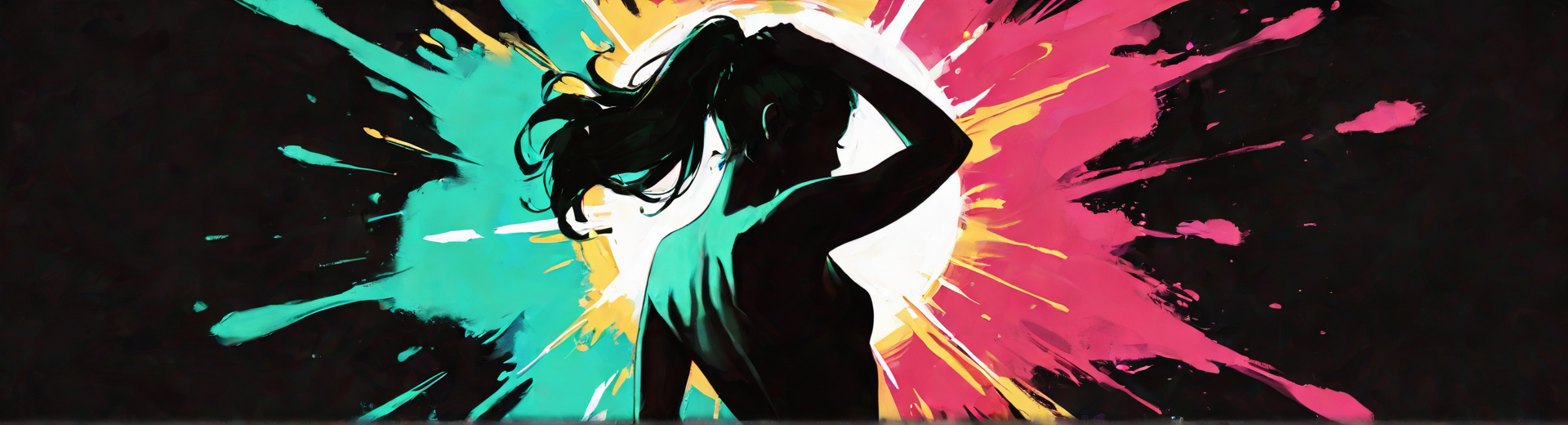 AI generated wallpaper featuring silhouette, woman, hair, hand, back