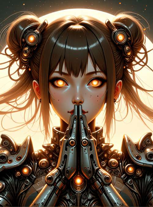 girl, mechanical, daisy, moon