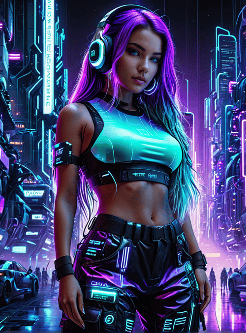 woman, cyberpunk, city
