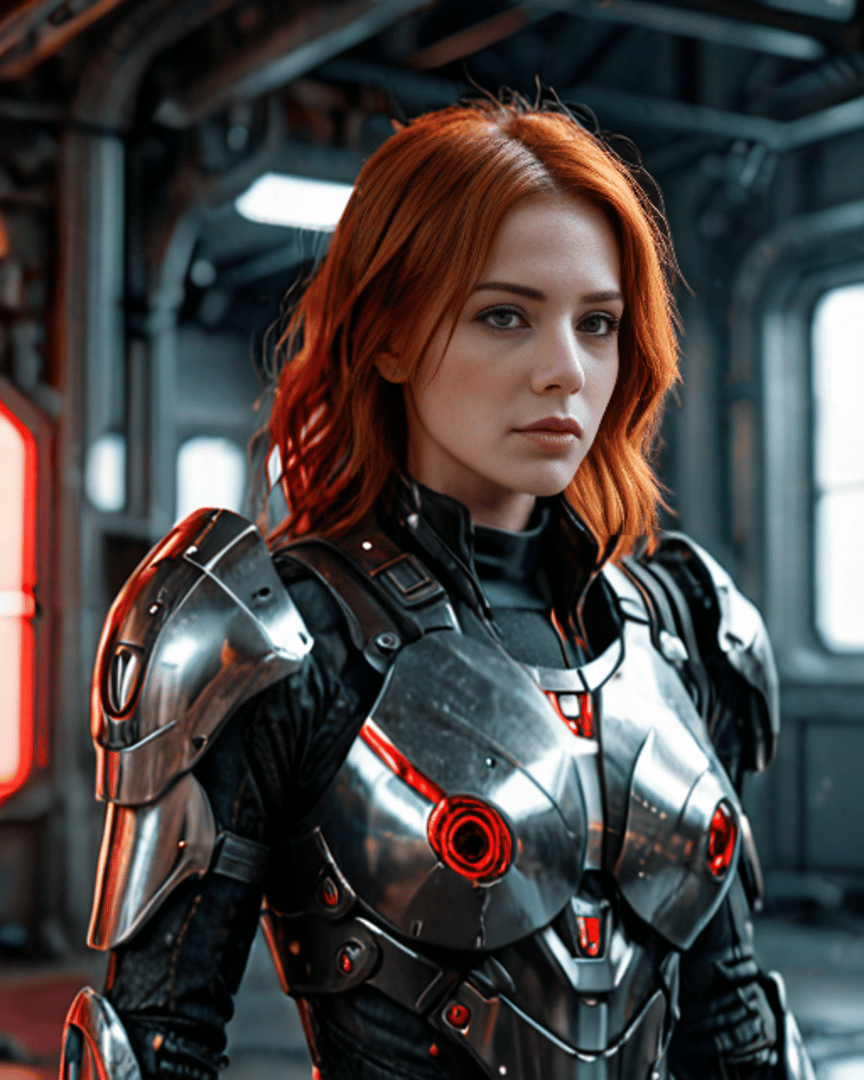 AI generated wallpaper featuring woman, armor
