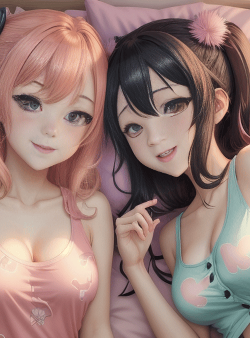 girls, anime, bed