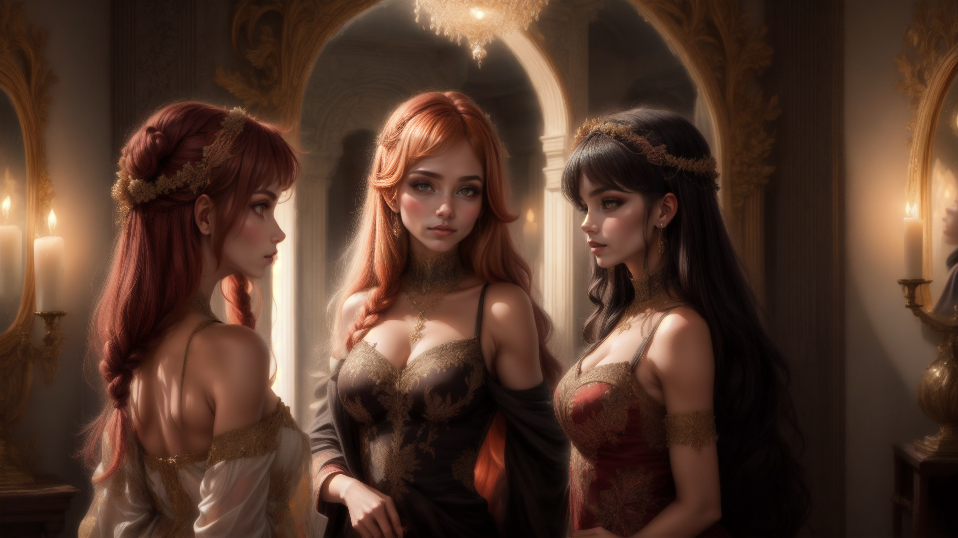 AI generated wallpaper featuring women, fashion, gowns