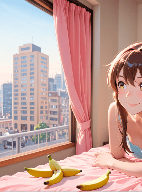 girl, banana, city