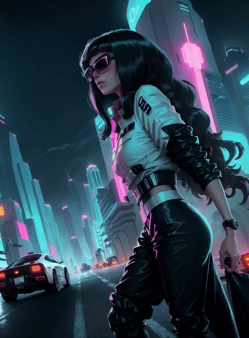 woman, cityscape, cars