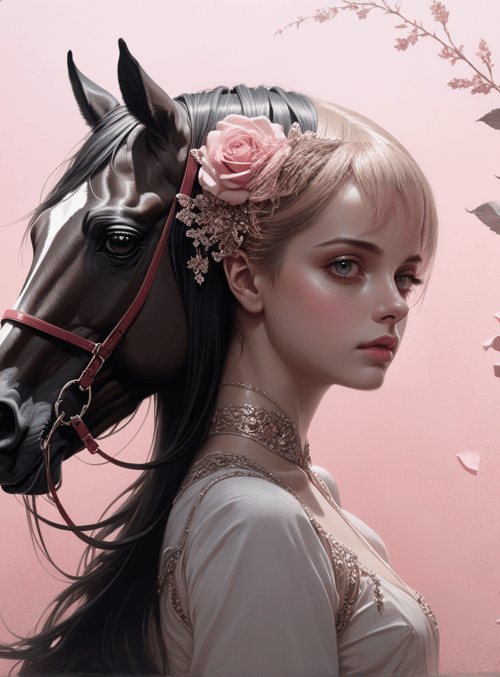 woman, horse, roses
