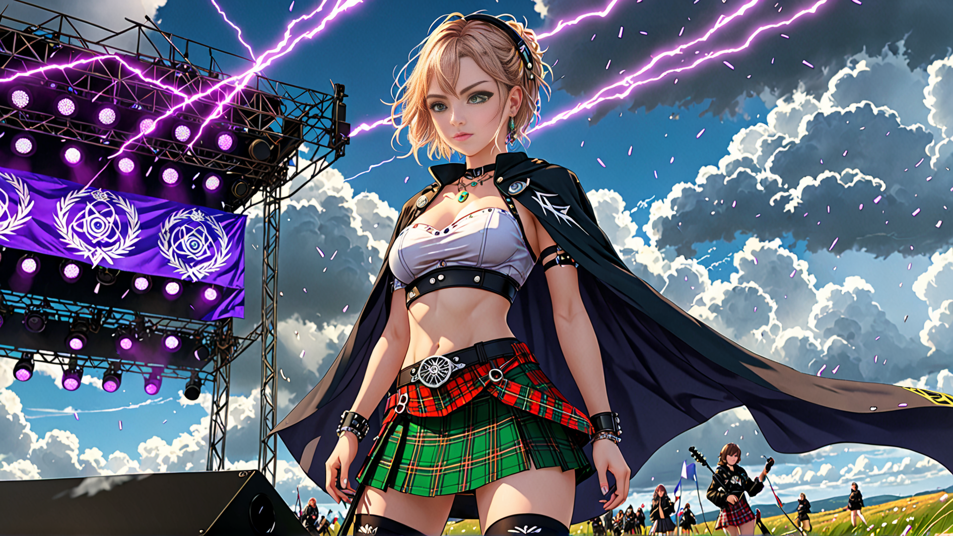AI generated wallpaper featuring woman, musician, stage