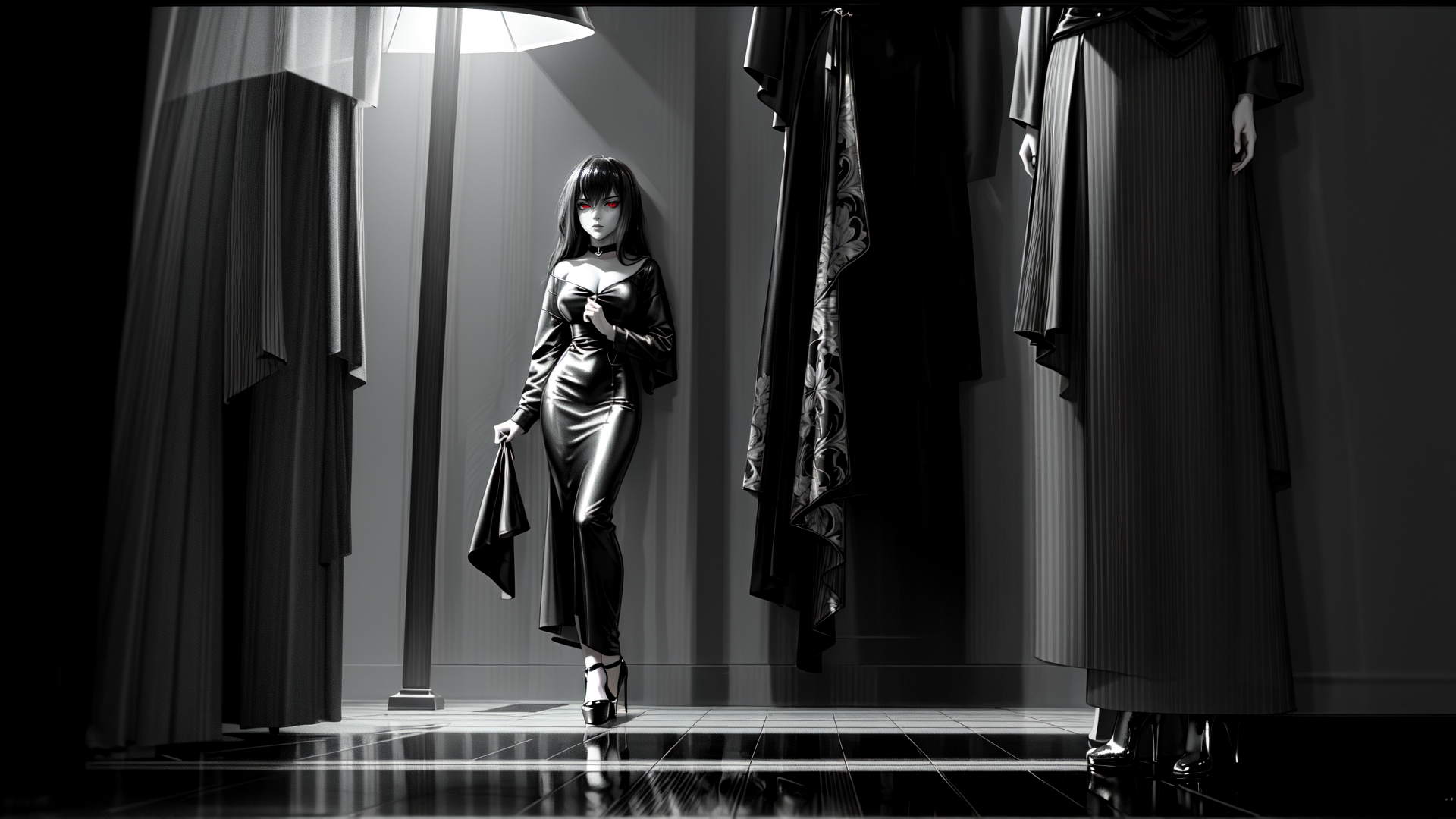 AI generated wallpaper featuring woman, mannequin, dress