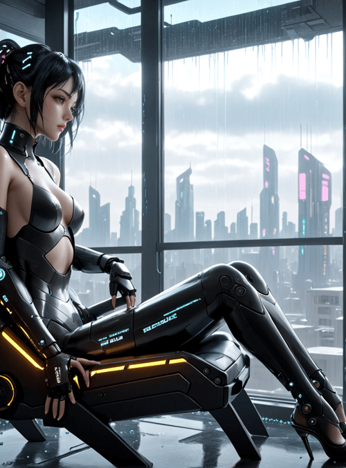 cyborg, woman, chair