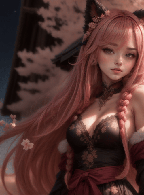 cat ear girl, cherry blossom, lunar