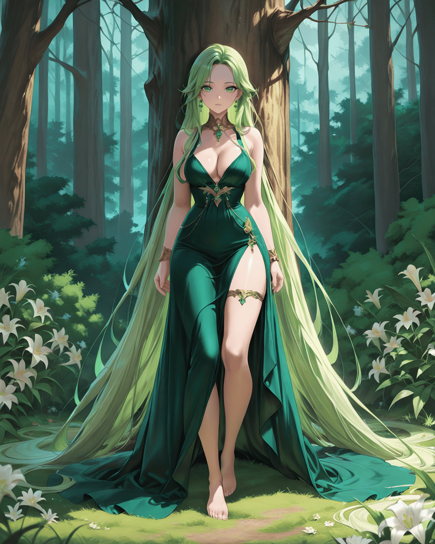 AI generated wallpaper featuring woman, elf, forest