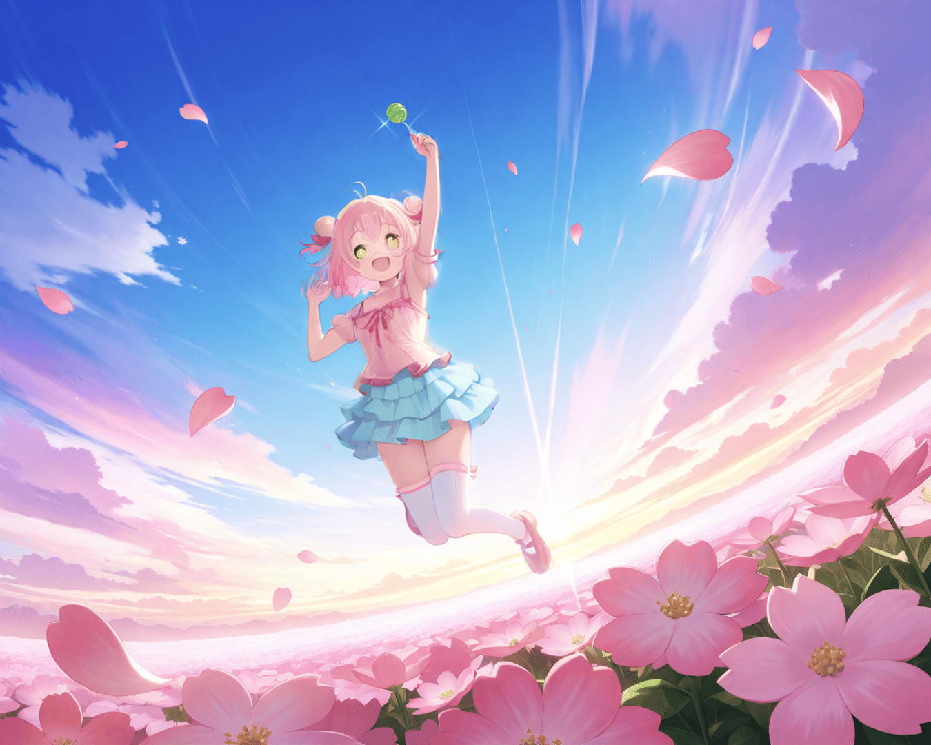 AI generated wallpaper featuring girl, cherry blossoms, flowers