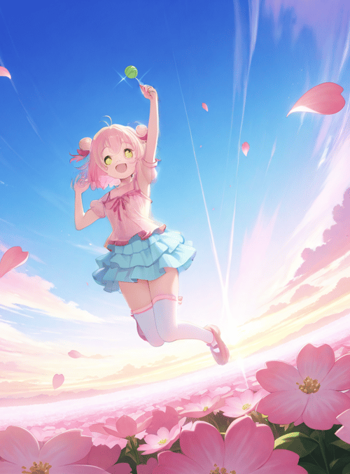 girl, cherry blossoms, flowers