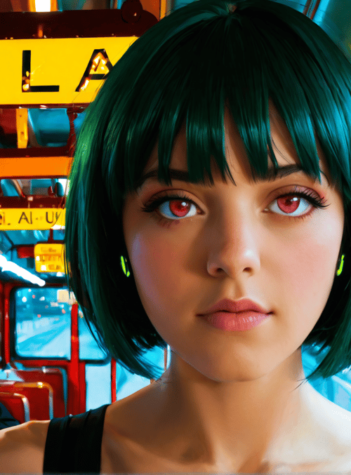 girl, train, subway, neon, city