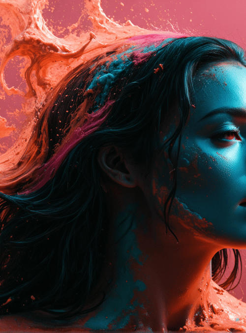 woman, hair, paint, splatter