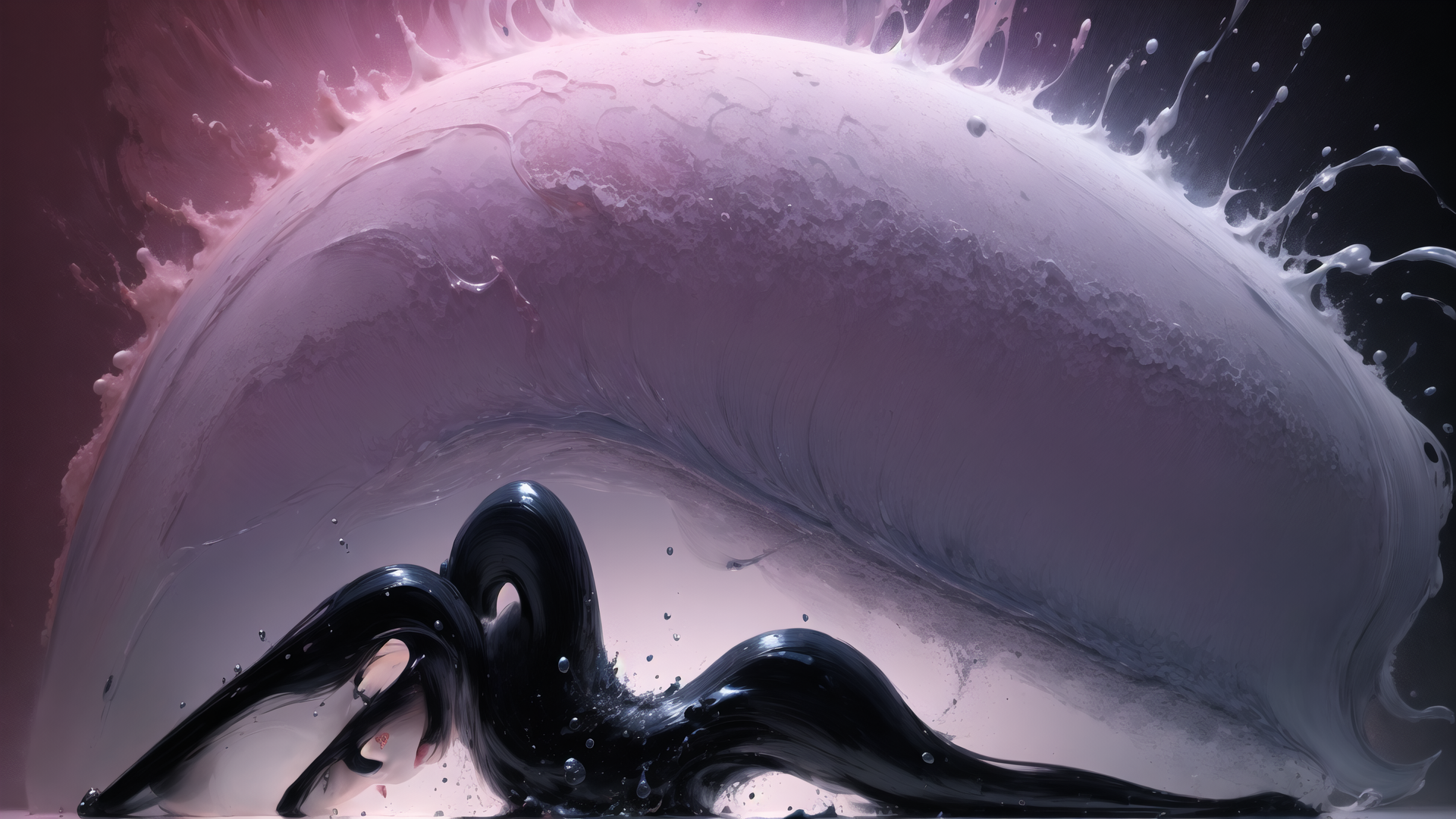 AI generated wallpaper featuring liquid, figure, wave