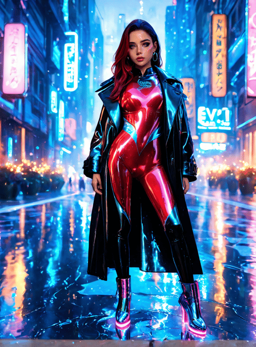 woman, neon, city
