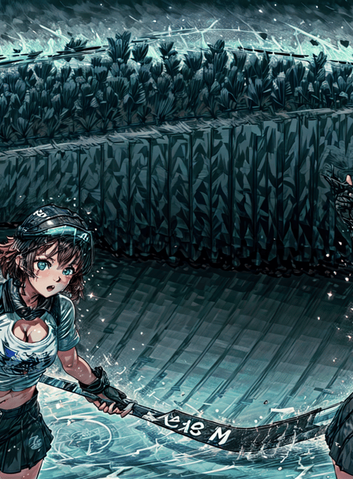 girls, hockey, hockey stick, ice rink, helmet