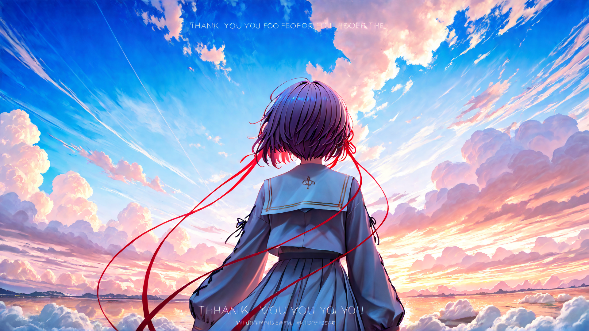 AI generated wallpaper featuring girl, sky, clouds