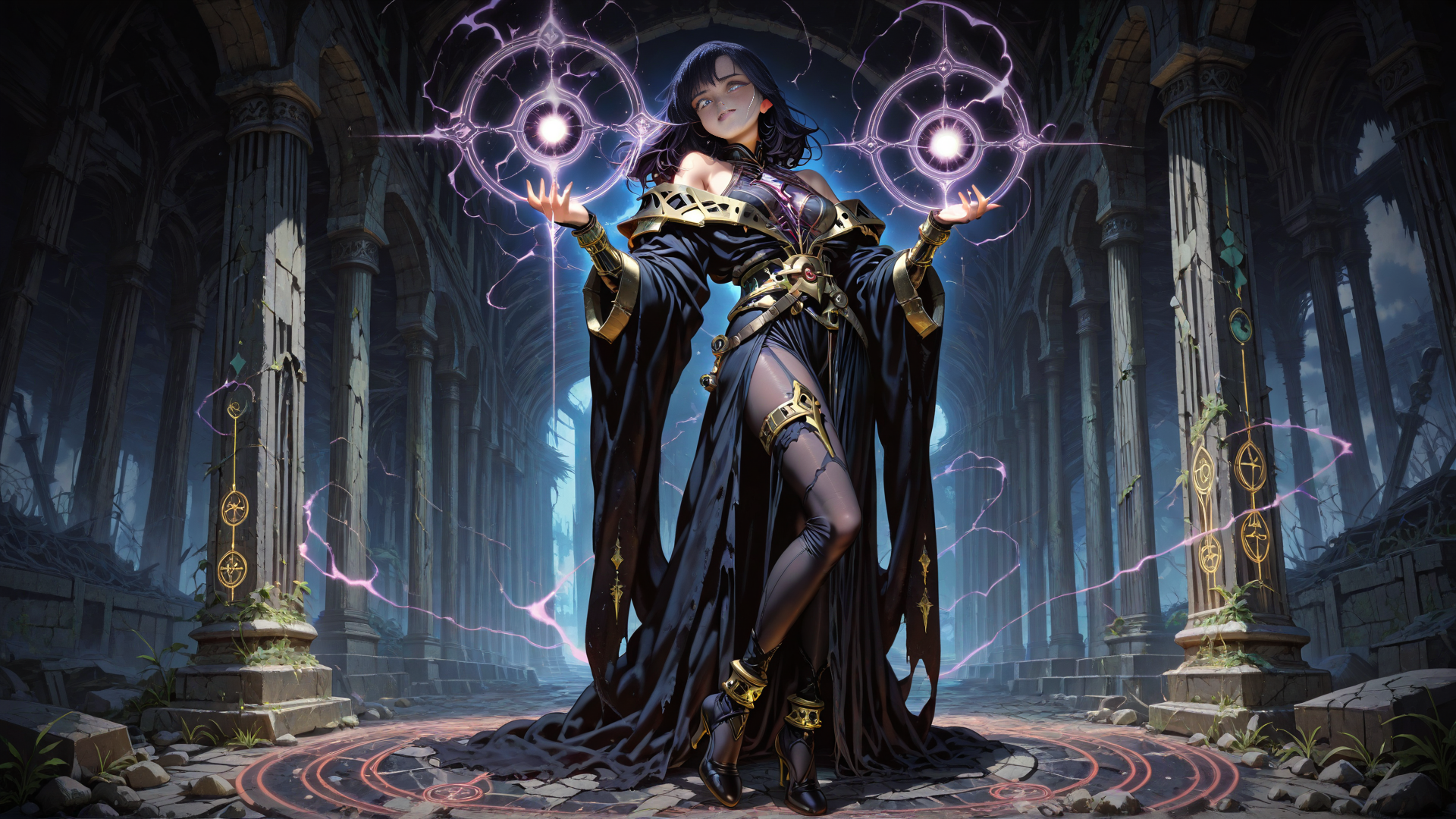 AI generated wallpaper featuring mage, woman, ancient