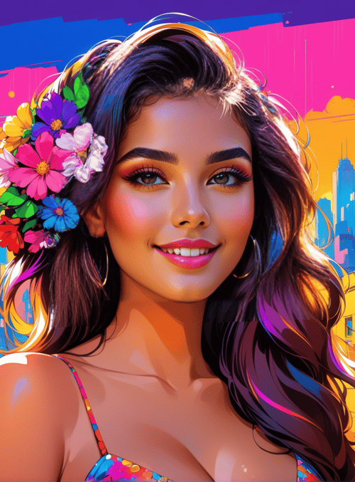 woman, cityscape, flowers