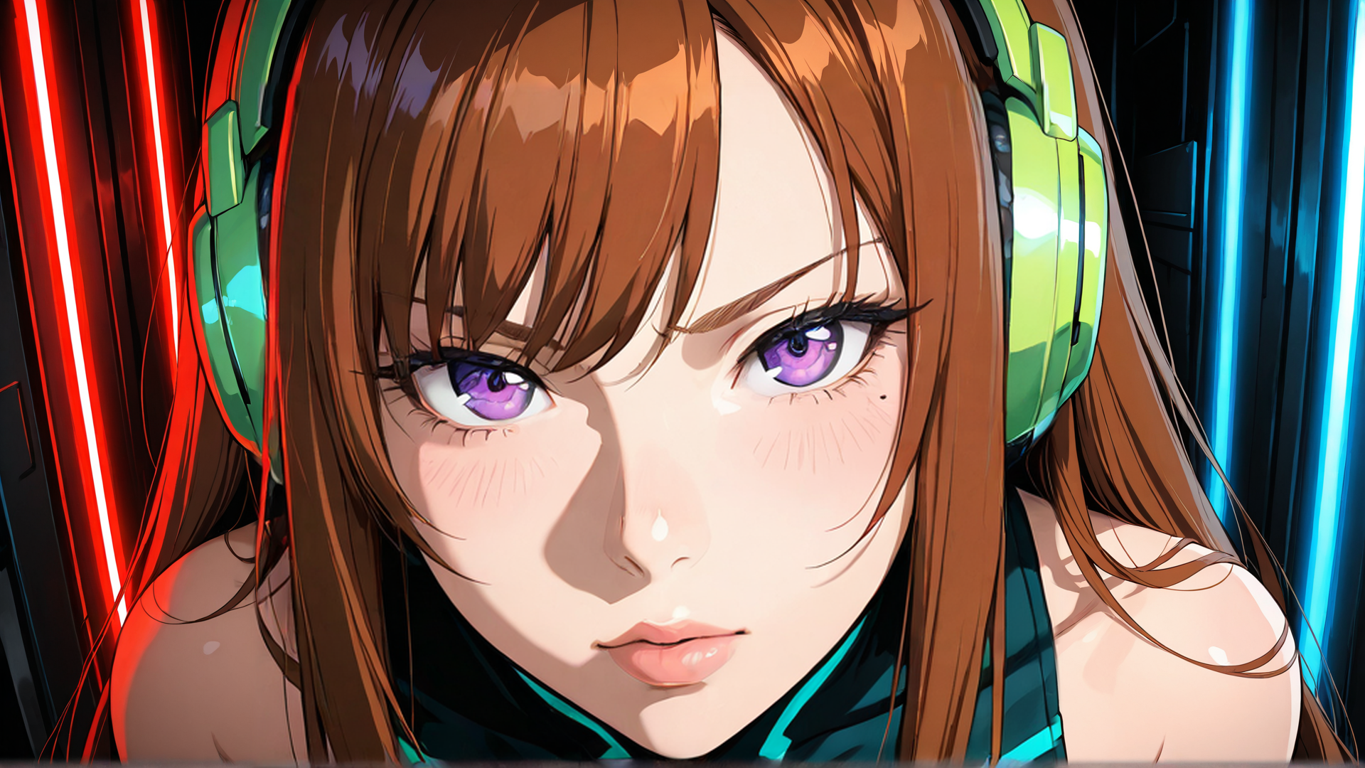 AI generated wallpaper featuring girl, headphones, anime