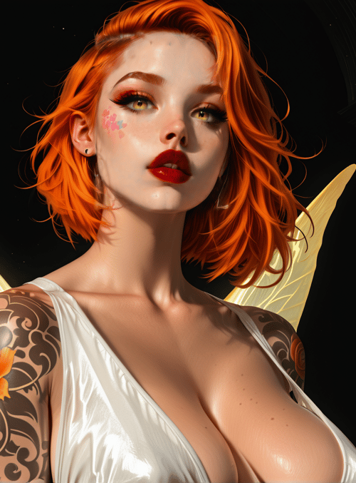 fairy, tattoo, poster, wings, hair, dress