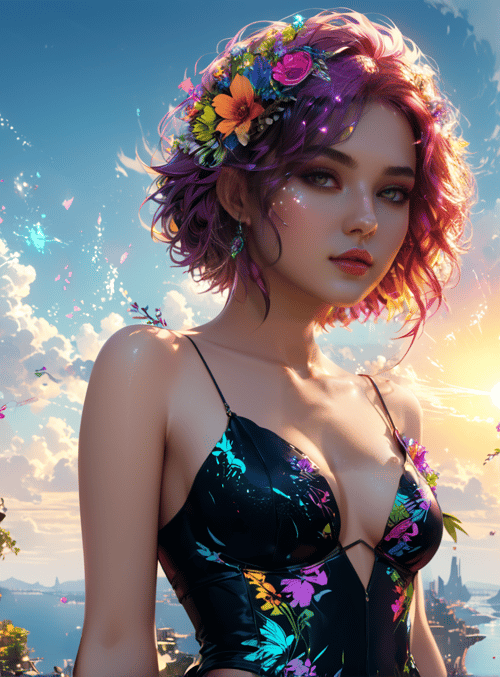 woman, flowers, city