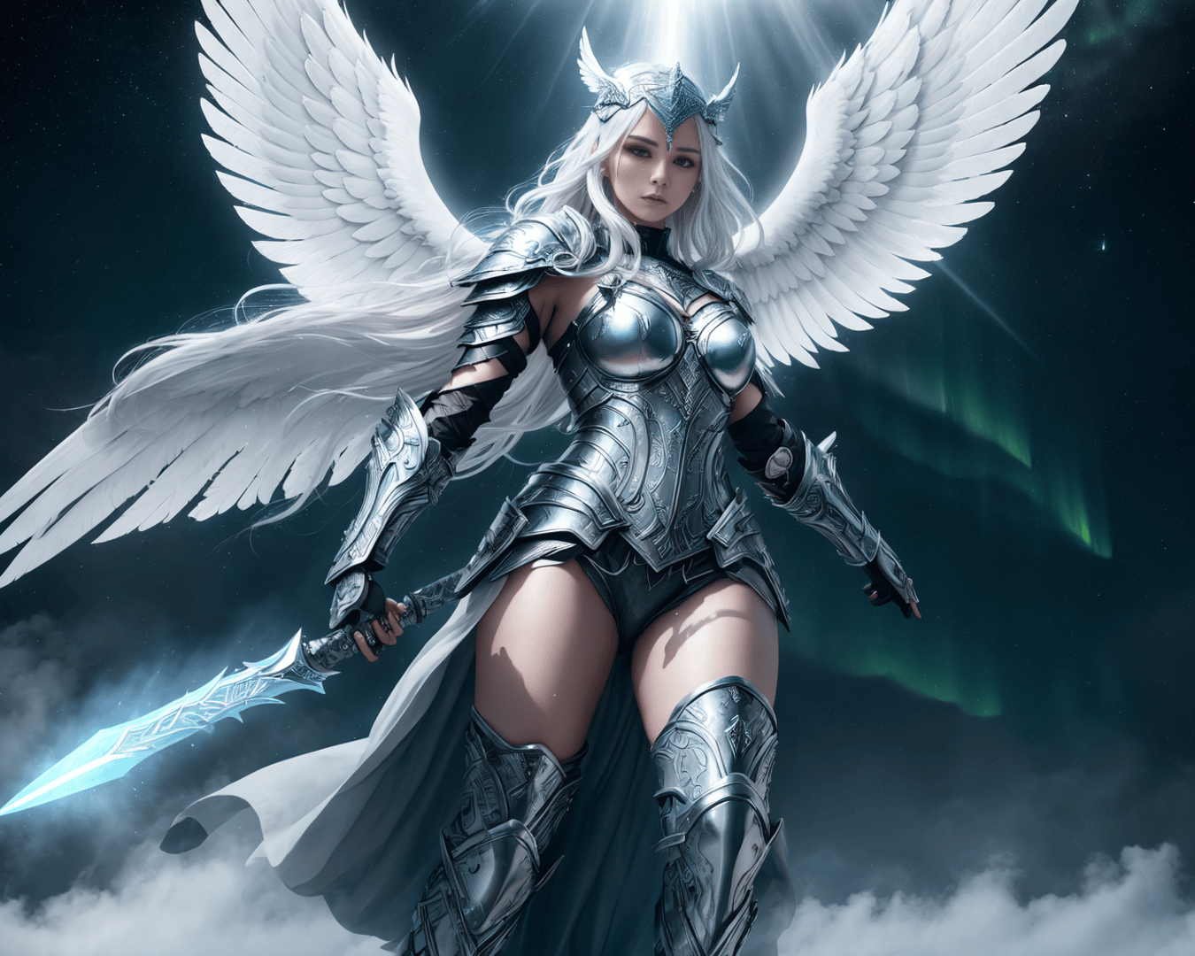 AI generated wallpaper featuring angel, warrior, sword