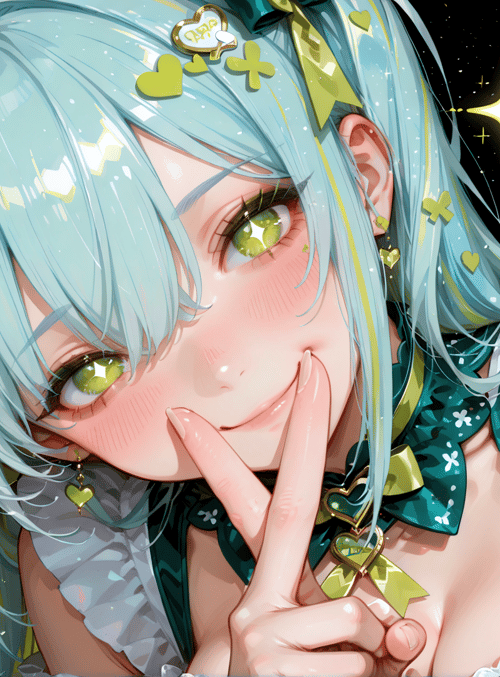 anime girl, maid outfit, blue hair, green eyes, bow