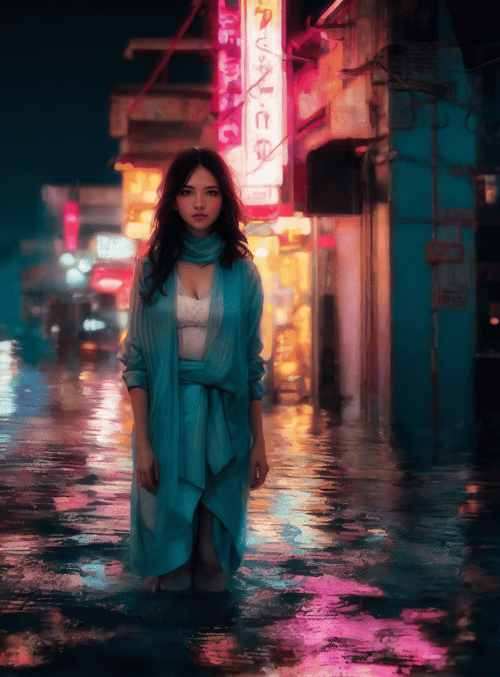 woman, street, neon