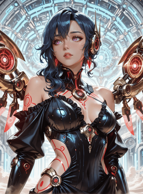 cyborg, robot, mechanical wings, futuristic armor, anime girl