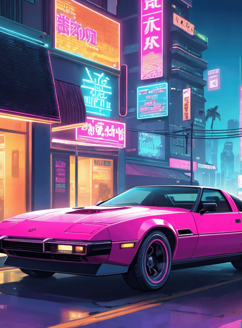 car, city, neon