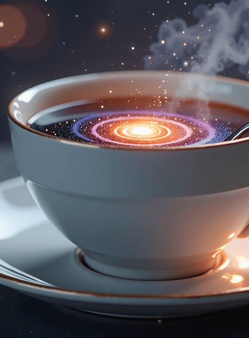 cup, spoon, galaxy, coffee, stars
