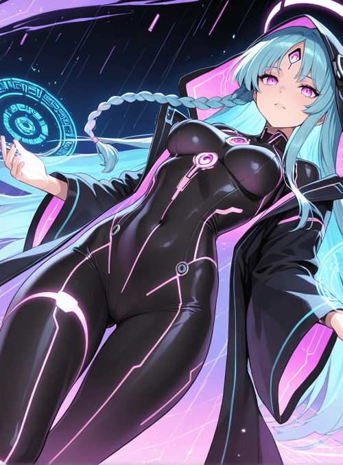 anime character, cyberpunk, magic
