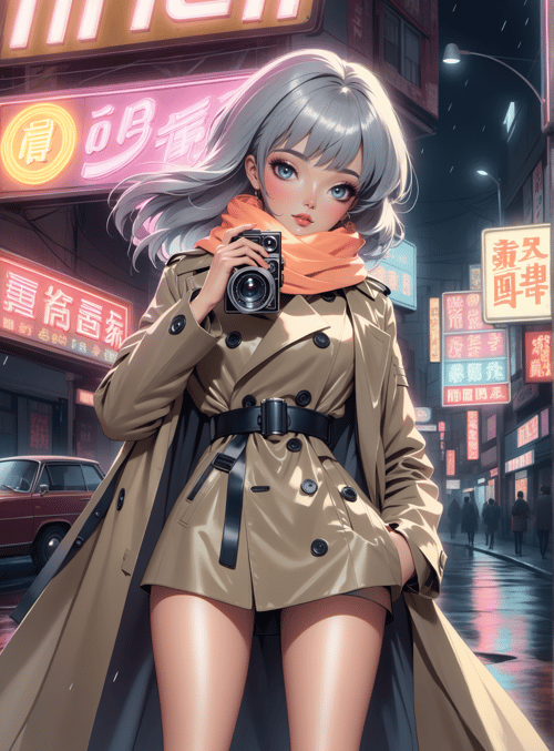girl, camera, city
