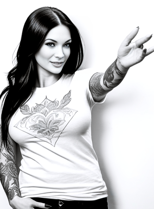 woman, tattoo, shirt, hand, hair, diamond, flower, arm